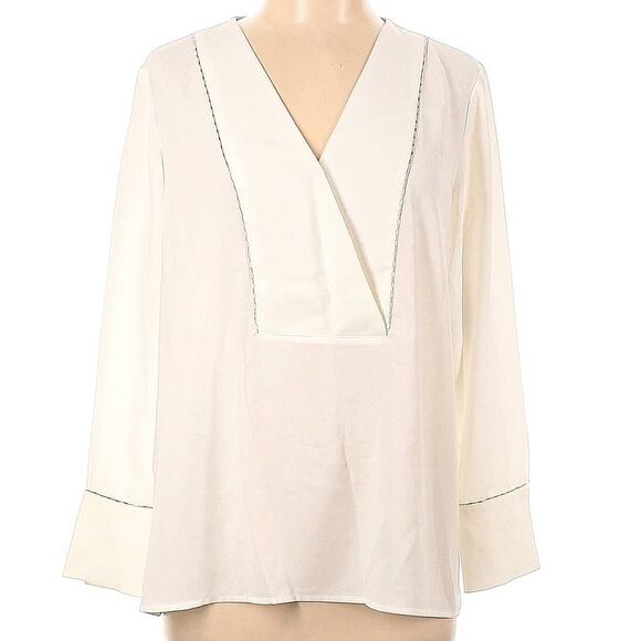 NWOT Alfani Women’s White Long Sleeve V-Neck Dressy Blouse Top Size Large - Picture 2 of 7